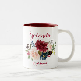 Caneca De Café Em Dois Tons Porta-vozes florais de marinho de Borgonha