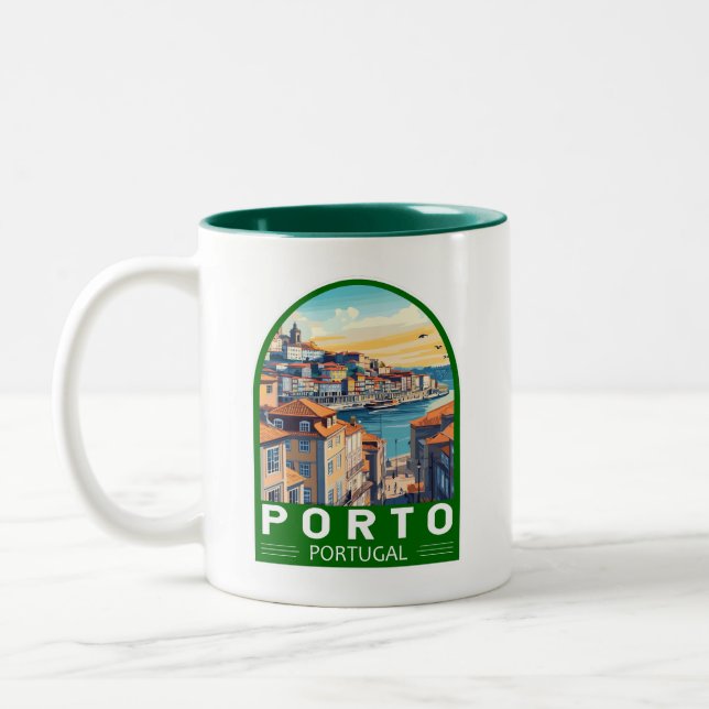 Caneca De Café Em Dois Tons Porto Portugal Viagem Art Emblem (Esquerda)