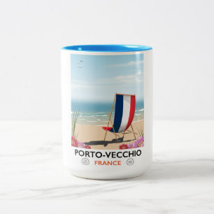 Caneca De Café Em Dois Tons Porto-Vecchio, poster de viagens de praia em Fran