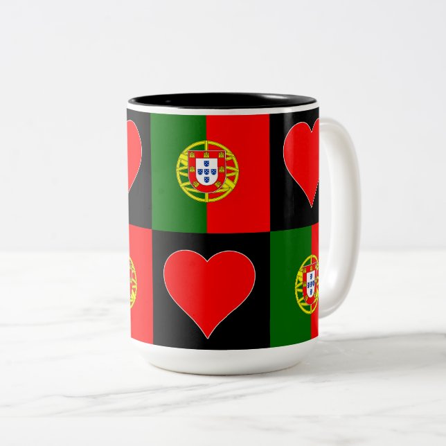 Caneca De Café Em Dois Tons Portugal Flag Heart Pattern Patriótico Português (Frente Esquerda)