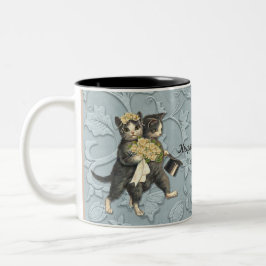 Caneca De Café Em Dois Tons Posh Cats Wedding Blue