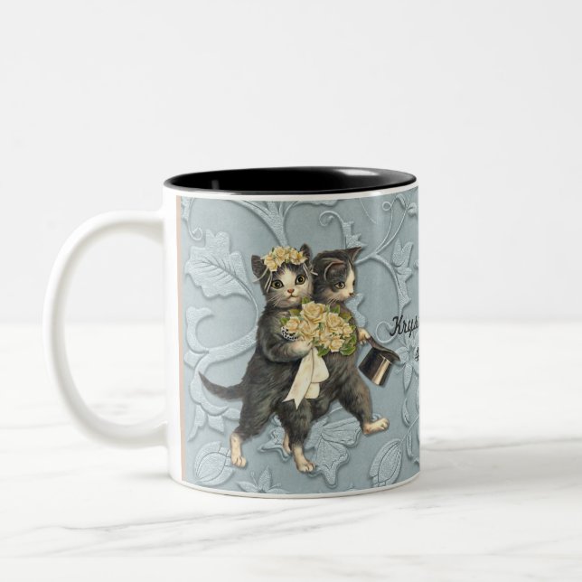 Caneca De Café Em Dois Tons Posh Cats Wedding Blue (Esquerda)