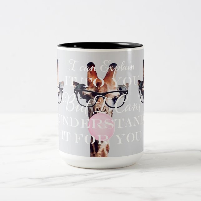 Caneca De Café Em Dois Tons Posso explicar-te, Girafa a soprar Goma. (Centro)