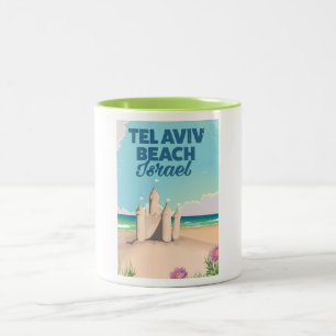 Caneca De Café Em Dois Tons Poster da praia de Israel da praia de Tel Aviv