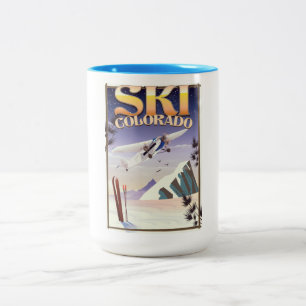 Caneca De Café Em Dois Tons Poster das viagens vintage de Colorado do esqui