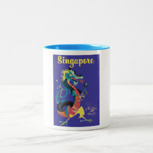 Caneca De Café Em Dois Tons Poster das viagens vintage do dragão de Singapore