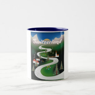 Caneca De Café Em Dois Tons poster de férias do estilo Vintage da Suiça