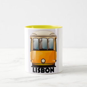 Caneca De Café Em Dois Tons Poster de viagens de elétrico amarelo de Lisboa