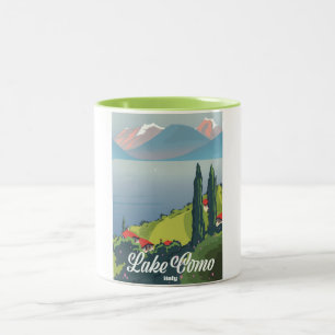 Caneca De Café Em Dois Tons Poster de viagens de estilo de vintage do Lago Com