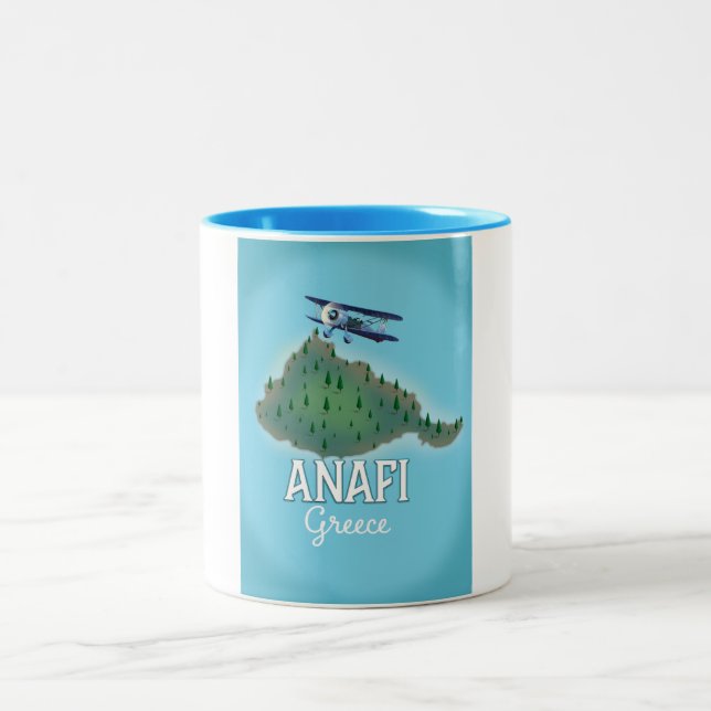 Caneca De Café Em Dois Tons Poster de viagens de Grécia da Ilha Anafi. (Centro)