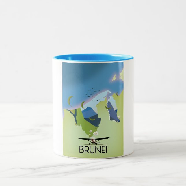 Caneca De Café Em Dois Tons Poster de viagens de Mapa Brunei (Centro)