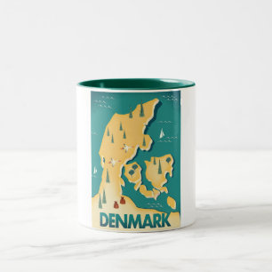 Caneca De Café Em Dois Tons poster de viagens de mapa de estilo Vintage da Din