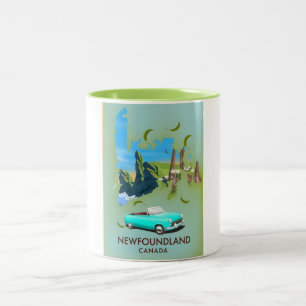 Caneca De Café Em Dois Tons Poster de viagens de mapa do Canadá na Terra Nova