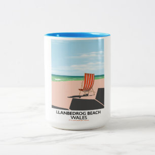 Caneca De Café Em Dois Tons Poster de viagens de praia de Llanbedrog Wales
