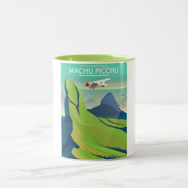 Caneca De Café Em Dois Tons poster de viagens de Voo Machu picchu (Centro)