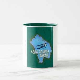 Caneca De Café Em Dois Tons Poster de viagens do mapa do russo do Lago Ladoga