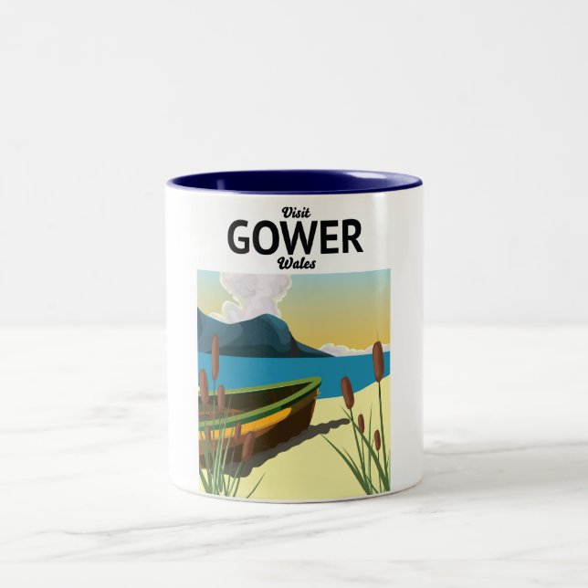 Caneca De Café Em Dois Tons Poster de viagens Gower Wales (Centro)