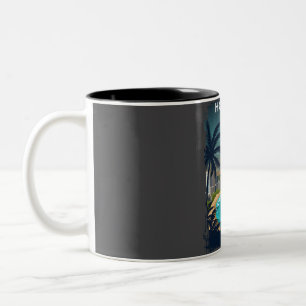 Caneca De Café Em Dois Tons Poster de viagens Honolulu Hawaii à Noite