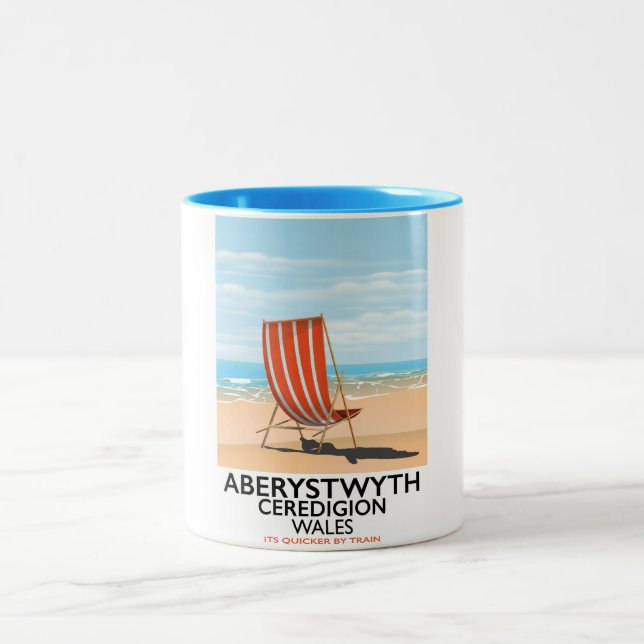 Caneca De Café Em Dois Tons Poster de viagens litoral de Aberystwyth Wales (Centro)
