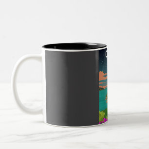 Caneca De Café Em Dois Tons Poster de viagens Retroativo da Noite de Grécia de