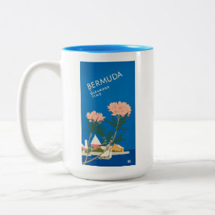 Caneca De Café Em Dois Tons Poster de Viagens vintage das Flores de Praia das 