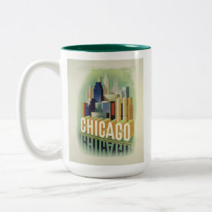 Caneca De Café Em Dois Tons Poster de Viagens vintage de Chicago Illinois