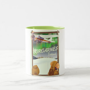 Caneca De Café Em Dois Tons Poster de Voo Borgarnes da Islândia