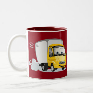 Caneca De Café Em Dois Tons Pouco caminhão amarelo dos desenhos animados para