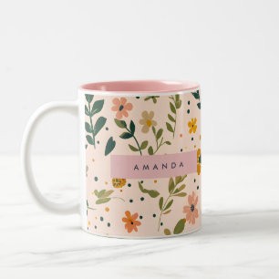 Caneca De Café Em Dois Tons Prado de Flores Silvestres Caprichosas Personaliza
