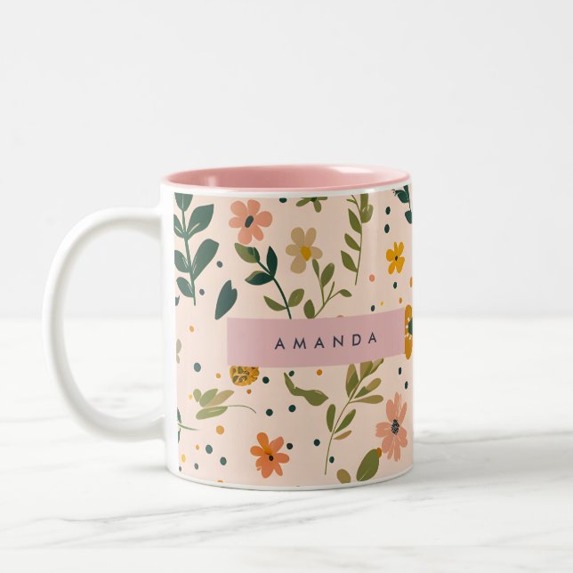 Caneca De Café Em Dois Tons Prado de Flores Silvestres Caprichosas Personaliza (Esquerda)