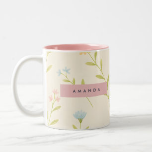 Caneca De Café Em Dois Tons Prado de Flores Silvestres Personalizado Pastel