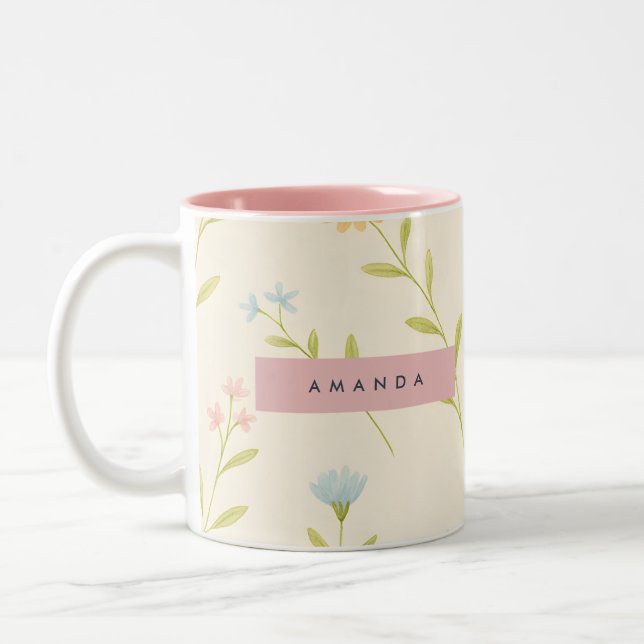 Caneca De Café Em Dois Tons Prado de Flores Silvestres Personalizado Pastel (Esquerda)