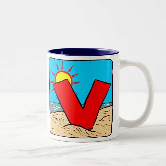 Caneca De Café Em Dois Tons Praia Casamento Ideias - Letra V (Direita)