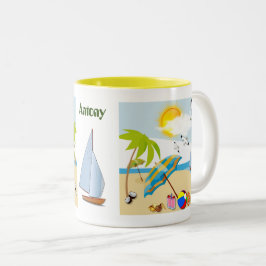 Caneca De Café Em Dois Tons Praia de Férias Tropicais