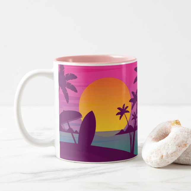 Caneca De Café Em Dois Tons praia de surf roxa (Com Donut)