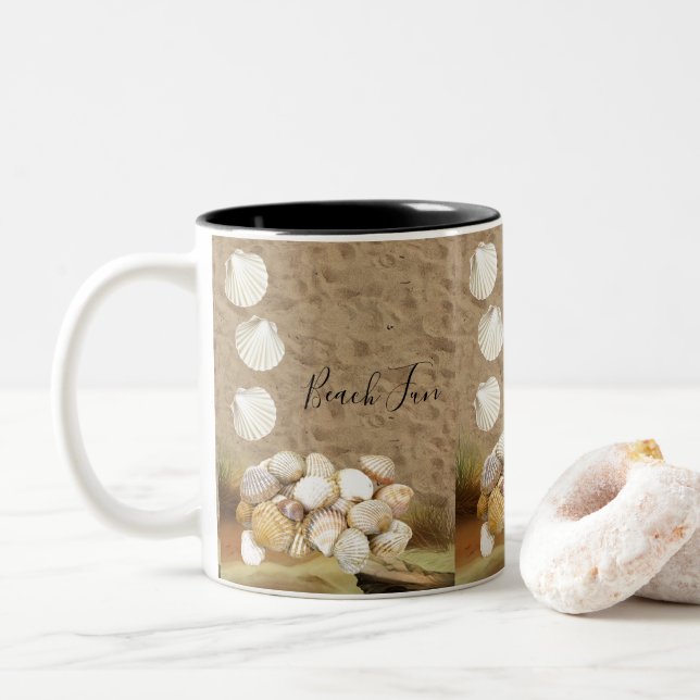 Caneca De Café Em Dois Tons Praia Diversão - Clams Sand Mug (Com Donut)