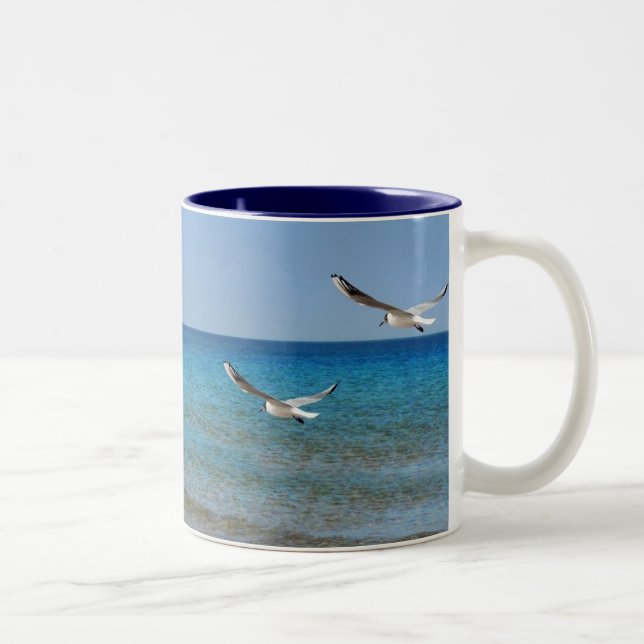 Caneca De Café Em Dois Tons Praia e gaivotas (Direita)