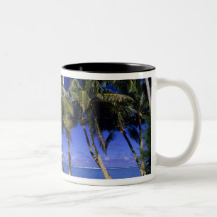 Caneca De Café Em Dois Tons Praia ladeada por palmeiras Ilhas Cook 4