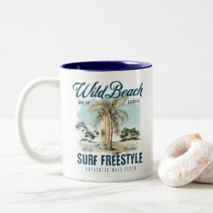 Caneca De Café Em Dois Tons Praia Selvagem – Retro Praia de Surf Freestyle