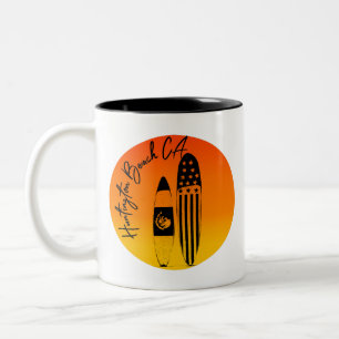 Caneca De Café Em Dois Tons Praias de Huntington, Pranchas de Surf e Pôr do So