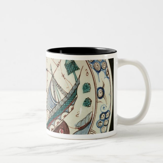 Caneca De Café Em Dois Tons Prato pintado com um navio (Direita)