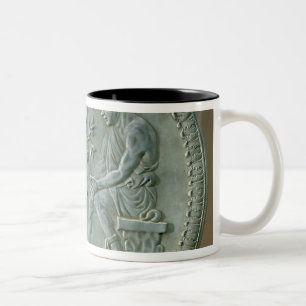 Caneca De Café Em Dois Tons Prato que descreve o pastor, as cabras e o cão