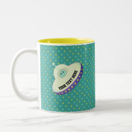 Caneca De Café Em Dois Tons Prato voador moderno & estrelas em azul-turquesa