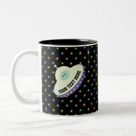 Caneca De Café Em Dois Tons Prato voador moderno & estrelas em preto