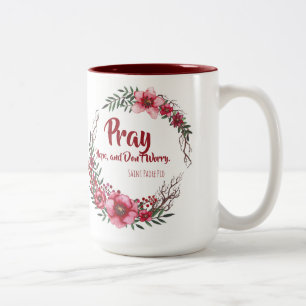 Caneca De Café Em Dois Tons PRAY a ESPERANÇA NÃO PREOCUPAM flores do Pio do