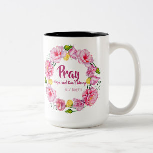 Caneca De Café Em Dois Tons PRAY a ESPERANÇA NÃO PREOCUPAM flores do Pio do