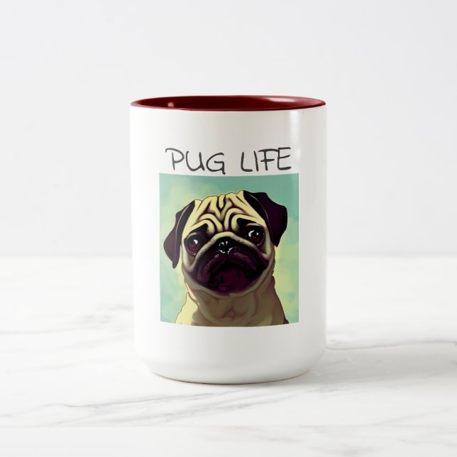 Caneca De Café Em Dois Tons Precioso de cartum e Retrato Pug Cute Doggy (Centro)