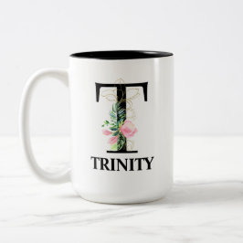 Caneca De Café Em Dois Tons Precioso T inicial monogramado floral