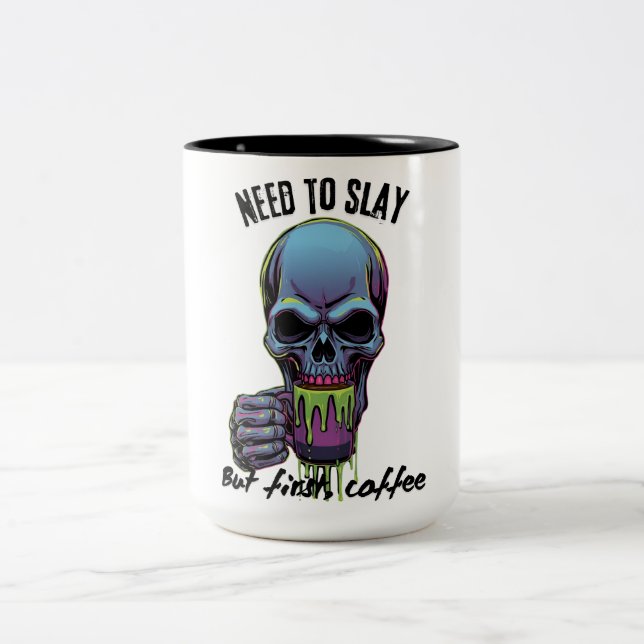 Caneca De Café Em Dois Tons Preciso Matar, mas Primeiro Café (Centro)
