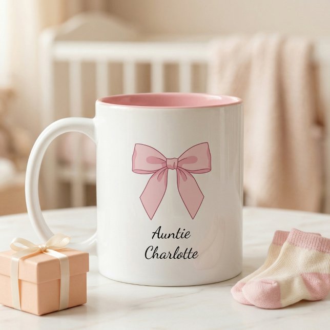 Caneca De Café Em Dois Tons Pregnancy Announcement Gift For Aunt Bow (Criador carregado)